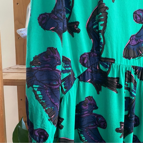 Boden Green Purple Blue Owl Bird Print Dress - Picture 8 of 15